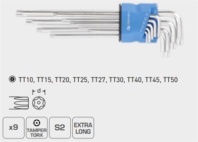 HOEGERT Набор Г-образных экстра длинных ключей TORX S2,, 9 шт. - фото 18400