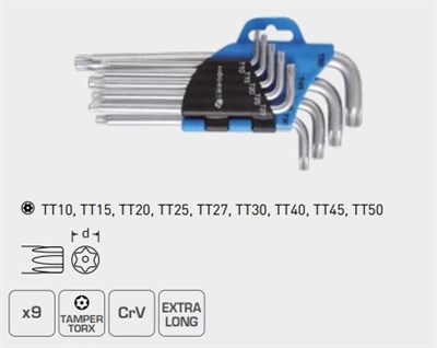 HOEGERT Набор Г-образных экстра длинных ключей TORX CrV,, 9 шт. - фото 18402