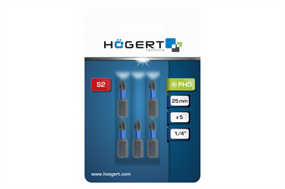 HOEGERT Биты ударные PH0, 25 мм, сталь S2, 5 шт. - фото 18547