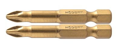 Биты PZ2 50 мм, сталь S2, нитрид титана, 2 шт. HOEGERT - фото 5261