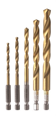 Набор сверл  по металлу с шестигранным хвостовиком 1/4'', набор 4, 5, 6, 8, 10 мм, сталь HSS HOEGERT - фото 5480