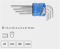 HOEGERT Набор шестигранных  длинных Г-образных ключей 1,5-10 мм, S2, 9 шт.