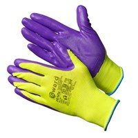 Перчатки ярко-зеленые нейлоновые с фиолетовым нитриловым покрытием Hi-Vis